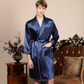 Cross-border men's one-piece artificial silk nightgown Spring and summer thin long-sleeved bathrobe Men's striped bathrobe 88013