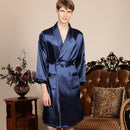 Cross-border men's one-piece artificial silk nightgown Spring and summer thin long-sleeved bathrobe Men's striped bathrobe 88013