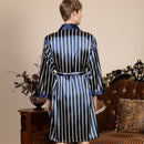 Cross-border men's one-piece artificial silk nightgown Spring and summer thin long-sleeved bathrobe Men's striped bathrobe 88013