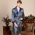 Cross-border men's one-piece artificial silk nightgown Spring and summer thin long-sleeved bathrobe Men's striped bathrobe 88013