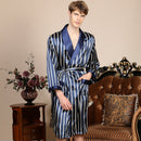 Cross-border men's one-piece artificial silk nightgown Spring and summer thin long-sleeved bathrobe Men's striped bathrobe 88013