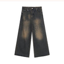 cuibuju niche worn and distressed retro washed straight jeans men's loose versatile wide-leg floor-length trousers