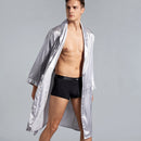 Cross-border men's one-piece artificial silk nightgown Spring and summer thin long-sleeved bathrobe Men's striped bathrobe 88013