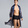Cross-border men's one-piece artificial silk nightgown Spring and summer thin long-sleeved bathrobe Men's striped bathrobe 88013