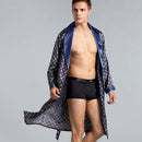 Cross-border men's one-piece artificial silk nightgown Spring and summer thin long-sleeved bathrobe Men's striped bathrobe 88013