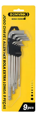 Kit Jogo Chave Allen Hexagonal L Longa 9 Peças 1,5 A 10 Mm