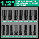 15pcs Jogo De Soquetes E Chaves 1/2 8-32mm - Kit Ferramentas