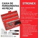 Jogo De Ferramentas Maleta Kit 46 Peças Catraca Soquete Chave De Fenda Philips Funcional Bolsa Premium Stronex