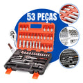 Maleta Kit Ferramentas Jogo Soquetes 53 Peças Bits Catraca Cor Laranja