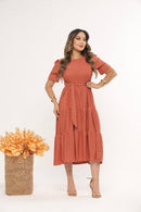 Vestido Midi Três Maria Laise Modesto Elegante Luxo