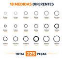 Kit O-ring 225 Peças 18 Medidas Anéis Vedação Borracha Nitrílica Nbr Para Hidráulica Mecânica Automotiva Torneiras Compressores Bombas Vedação Líquidos E Gases Com Caixa Organizadora Fgcom
