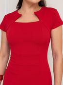 Vestido Tubinho Midi -moda Feminina - Gola Inversé V - Liso