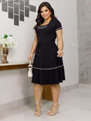 Vestido Rodadinho Decote Quadrado Moda Evangelica