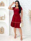 Vestido Rodadinho Decote Quadrado Moda Evangelica