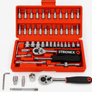 Jogo De Ferramentas Maleta Kit 46 Peças Catraca Soquete Chave De Fenda Philips Funcional Bolsa Premium Stronex
