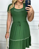 Vestido Rodadinho Decote Quadrado Moda Evangelica