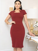 Vestido Tubinho Midi -moda Feminina - Gola Inversé V - Liso