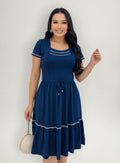 Vestido Rodadinho Decote Quadrado Moda Evangelica