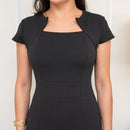 Vestido Tubinho Midi -moda Feminina - Gola Inversé V - Liso