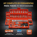 Kit Chaves Ferramentas Jogo Fenda Philips Catraca Soquete Allen 46 Peças com Maleta Completa Manual Ideal Mecânico Manutenção Casa Carro Profissional Resistente Portátil Compacto Quicko