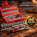 Kit Chaves Ferramentas Jogo Fenda Philips Catraca Soquete Allen 46 Peças com Maleta Completa Manual Ideal Mecânico Manutenção Casa Carro Profissional Resistente Portátil Compacto Quicko