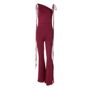 European and American style women's clothing 2024 summer new fashion sexy backless pleated slit slim lace jumpsuit wholesale