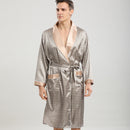 Cross-border men's one-piece artificial silk nightgown Spring and summer thin long-sleeved bathrobe Men's striped bathrobe 88013