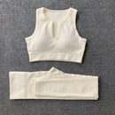 Internet celebrity popular sports back bra U-neck vest seamless knitted quick-drying fitness yoga wear five-piece suit for women
