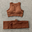 Internet celebrity popular sports back bra U-neck vest seamless knitted quick-drying fitness yoga wear five-piece suit for women