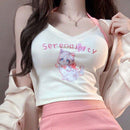 Korean version of the pink series of sweet and spicy wind three-piece suit women's spring new kitten hanging neck vest cardigan high waist skirt