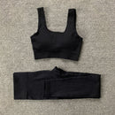 Internet celebrity popular sports back bra U-neck vest seamless knitted quick-drying fitness yoga wear five-piece suit for women