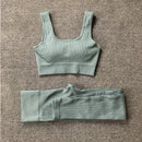Internet celebrity popular sports back bra U-neck vest seamless knitted quick-drying fitness yoga wear five-piece suit for women