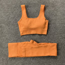 Internet celebrity popular sports back bra U-neck vest seamless knitted quick-drying fitness yoga wear five-piece suit for women