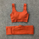 Internet celebrity popular sports back bra U-neck vest seamless knitted quick-drying fitness yoga wear five-piece suit for women