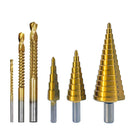 Titanium-plated step drill set triangular handle drill bit 6Pcs pagoda drill carpentry groove sawtooth drill set 4241 high speed steel