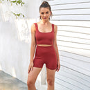 Internet celebrity popular sports back bra U-neck vest seamless knitted quick-drying fitness yoga wear five-piece suit for women