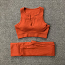 Internet celebrity popular sports back bra U-neck vest seamless knitted quick-drying fitness yoga wear five-piece suit for women