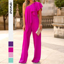 FD1329 Spot 2023 summer new cross-border ladies fashion solid color loose slanted shoulder long jumpsuit