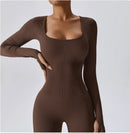 Europe and America Cross Border Seamless Yoga Long-Sleeved Jumpsuit Sportswear Fitness Casual Tights One-Piece Yoga