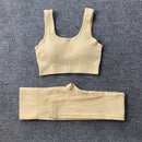 Internet celebrity popular sports back bra U-neck vest seamless knitted quick-drying fitness yoga wear five-piece suit for women