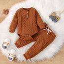 2022 Amazon Autumn Children's Suit Round Neck Long Sleeve Top and Pants Two-piece Set Twist Fabric Solid Color Wholesale