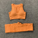 Internet celebrity popular sports back bra U-neck vest seamless knitted quick-drying fitness yoga wear five-piece suit for women