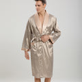 Cross-border men's one-piece artificial silk nightgown Spring and summer thin long-sleeved bathrobe Men's striped bathrobe 88013
