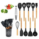 Utensílios De Cozinha Kit C/12 Talheres Cabo Madeira E Pote - Comida Ovo