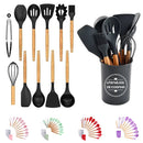 Utensílios De Cozinha Kit C/12 Talheres Cabo Madeira E Pote - Comida Ovo
