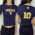 Y2K American-style hot girl lettering American retro sports tight-fitting short-sleeved ball gown top embroidered drop-shoulder T-shirt slim fit